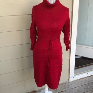 Red turtleneck sweater dress